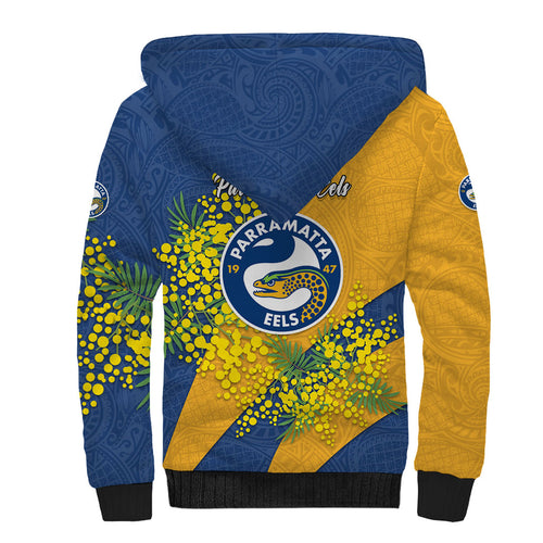 Parramatta Eels Sherpa Hoodie Golden Wattle Floral Polynesian - Australian Flower - Rugby Mascot