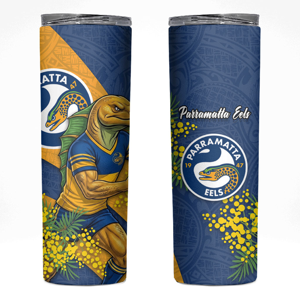 Parramatta Eels Skinny Tumbler Golden Wattle Floral Polynesian - Australian Flower - Rugby Mascot