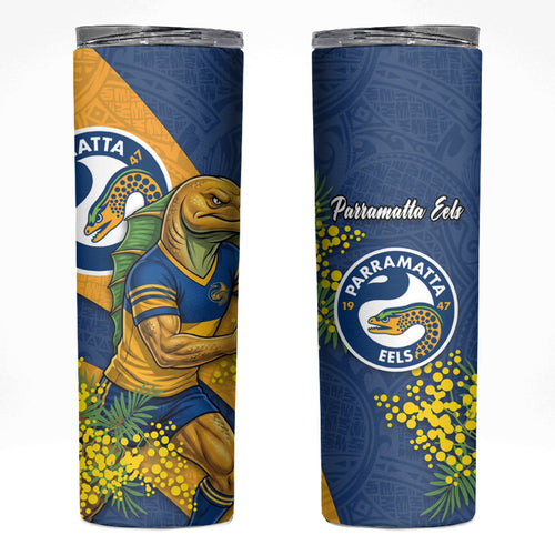 Parramatta Eels Skinny Tumbler Golden Wattle Floral Polynesian - Australian Flower - Rugby Mascot