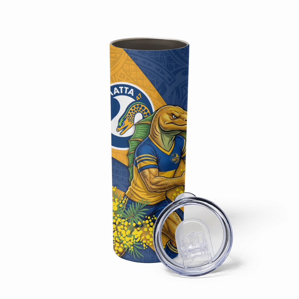 Parramatta Eels Skinny Tumbler Golden Wattle Floral Polynesian - Australian Flower - Rugby Mascot