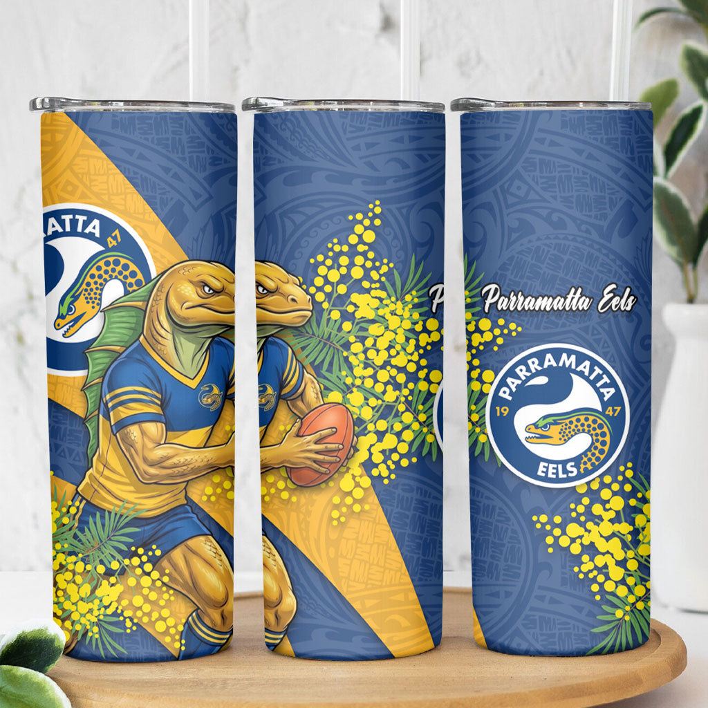 Parramatta Eels Skinny Tumbler Golden Wattle Floral Polynesian - Australian Flower - Rugby Mascot