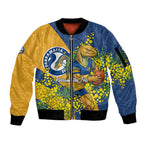 Parramatta Eels Sleeve Zip Bomber Jacket Golden Wattle Floral Polynesian - Australian Flower - Rugby Mascot