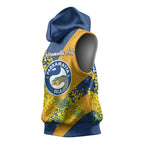 Parramatta Eels Sleeveless Hoodie Golden Wattle Floral Polynesian - Australian Flower - Rugby Mascot