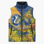 Parramatta Eels Sleeveless Puffer Jacket Golden Wattle Floral Polynesian - Australian Flower - Rugby Mascot