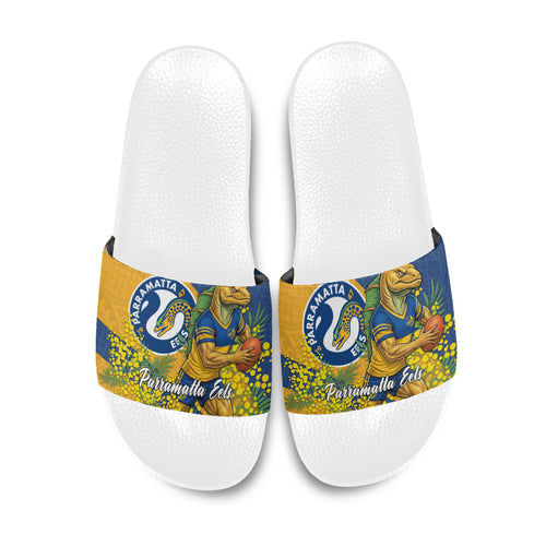 Parramatta Eels Slide Sandals Golden Wattle Floral Polynesian - Australian Flower - Rugby Mascot
