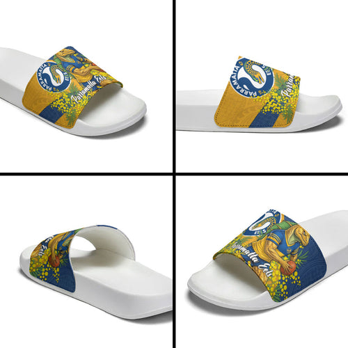 Parramatta Eels Slide Sandals Golden Wattle Floral Polynesian - Australian Flower - Rugby Mascot