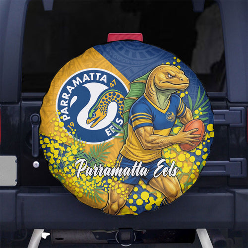 Parramatta Eels Spare Tire Cover Golden Wattle Floral Polynesian - Australian Flower - Rugby Mascot