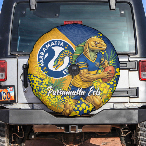 Parramatta Eels Spare Tire Cover Golden Wattle Floral Polynesian - Australian Flower - Rugby Mascot