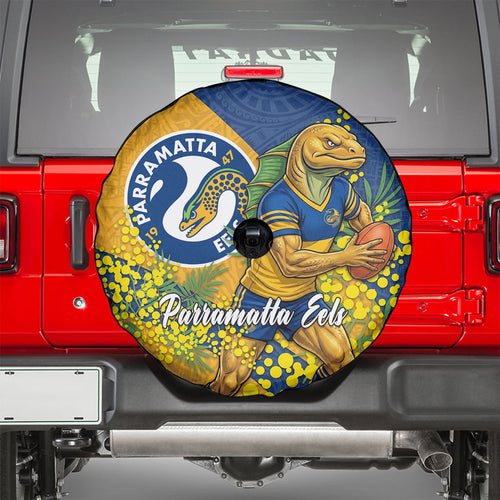 Parramatta Eels Spare Tire Cover Golden Wattle Floral Polynesian - Australian Flower - Rugby Mascot