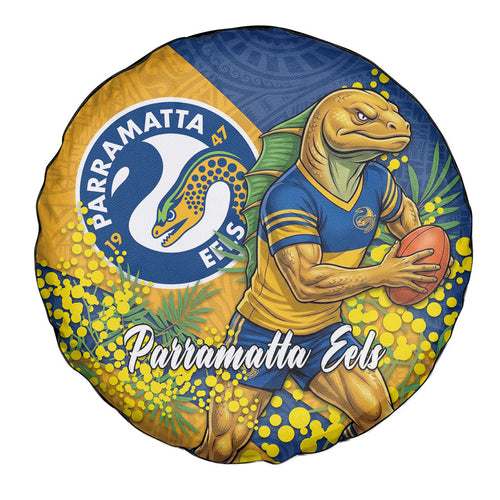 Parramatta Eels Spare Tire Cover Golden Wattle Floral Polynesian - Australian Flower - Rugby Mascot