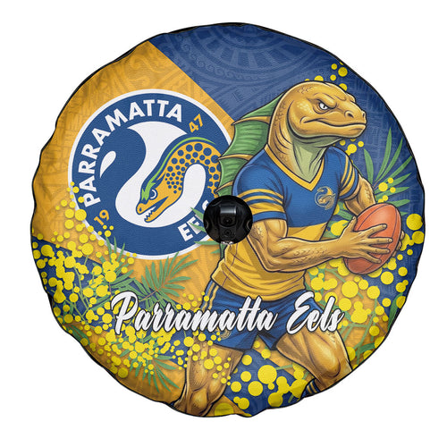 Parramatta Eels Spare Tire Cover Golden Wattle Floral Polynesian - Australian Flower - Rugby Mascot