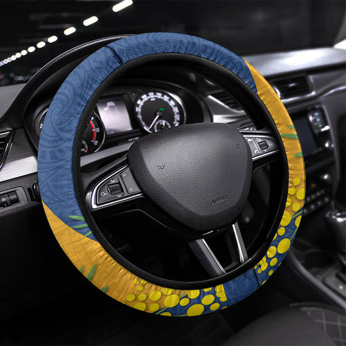 Parramatta Eels Steering Wheel Cover Golden Wattle Floral Polynesian - Australian Flower - Rugby Mascot