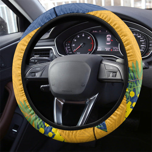 Parramatta Eels Steering Wheel Cover Golden Wattle Floral Polynesian - Australian Flower - Rugby Mascot