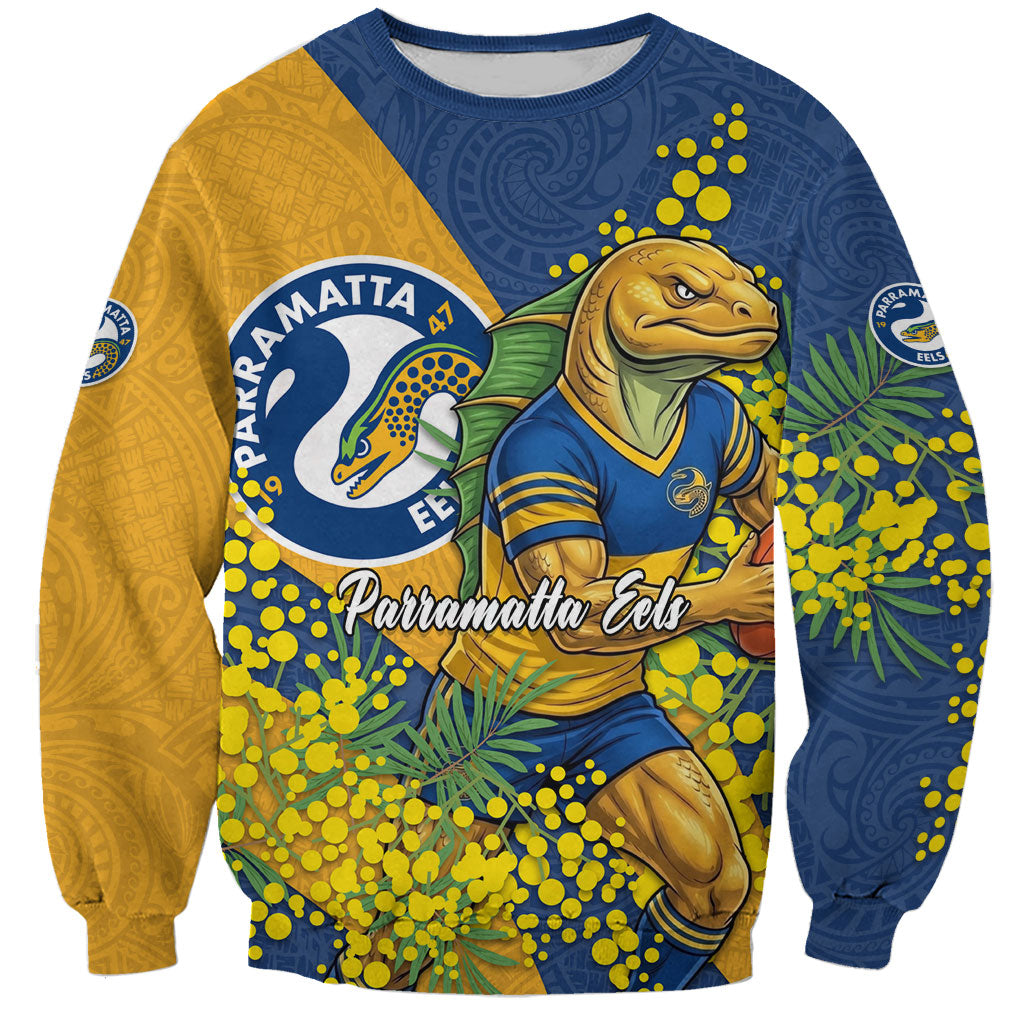 Parramatta Eels Sweatshirt Golden Wattle Floral Polynesian - Australian Flower - Rugby Mascot
