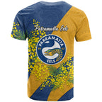 Parramatta Eels T Shirt Golden Wattle Floral Polynesian - Australian Flower - Rugby Mascot