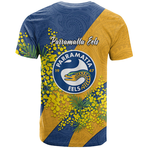 Parramatta Eels T Shirt Golden Wattle Floral Polynesian - Australian Flower - Rugby Mascot