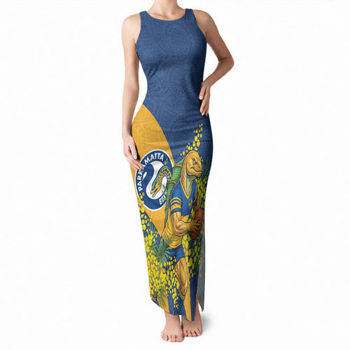 Parramatta Eels Tank Maxi Dress Golden Wattle Floral Polynesian - Australian Flower - Rugby Mascot