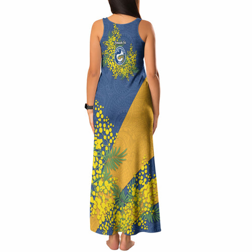 Parramatta Eels Tank Maxi Dress Golden Wattle Floral Polynesian - Australian Flower - Rugby Mascot