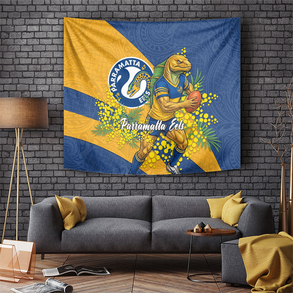 Parramatta Eels Tapestry Golden Wattle Floral Polynesian - Australian Flower - Rugby Mascot