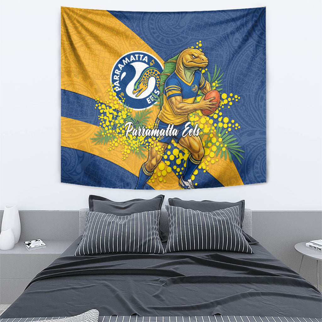 Parramatta Eels Tapestry Golden Wattle Floral Polynesian - Australian Flower - Rugby Mascot