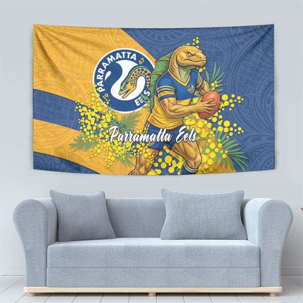 Parramatta Eels Tapestry Golden Wattle Floral Polynesian - Australian Flower - Rugby Mascot