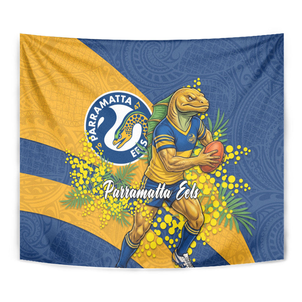 Parramatta Eels Tapestry Golden Wattle Floral Polynesian - Australian Flower - Rugby Mascot