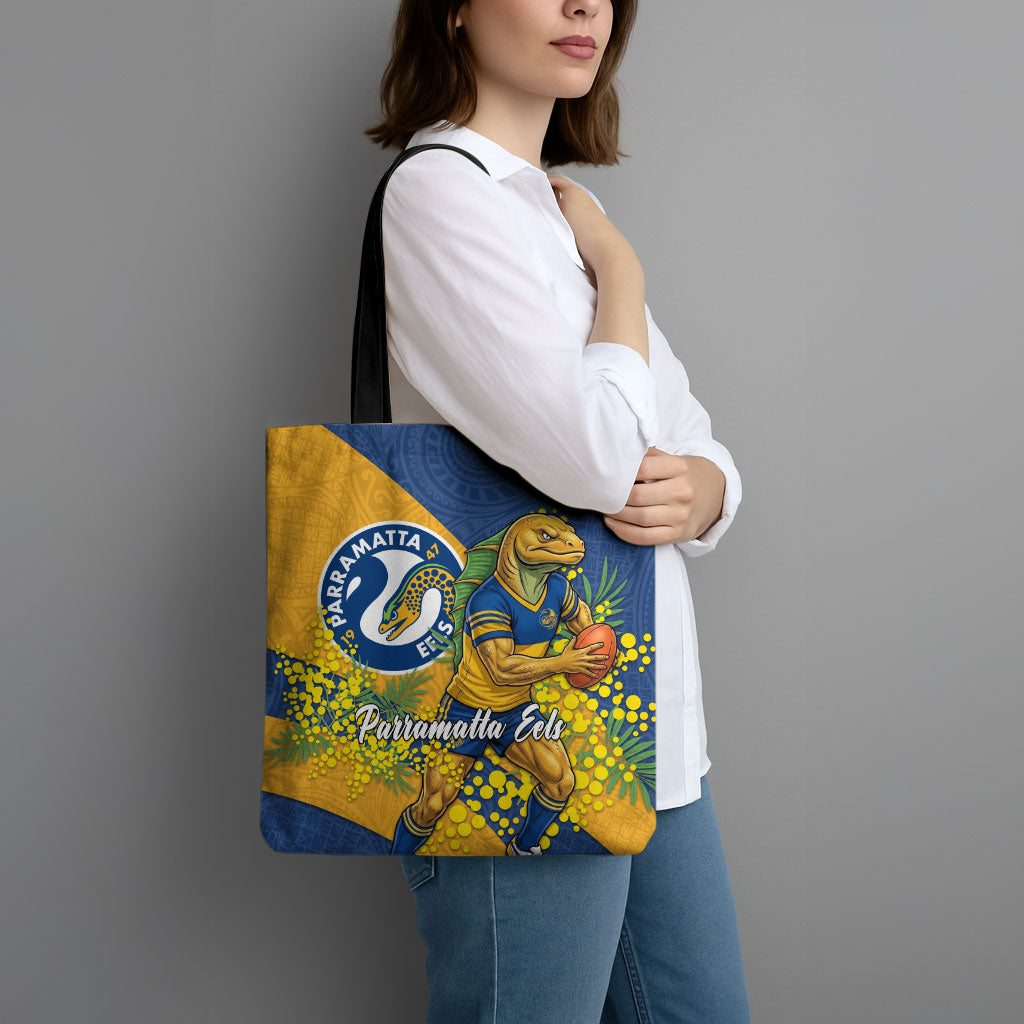 Parramatta Eels Tote Bag Golden Wattle Floral Polynesian - Australian Flower - Rugby Mascot