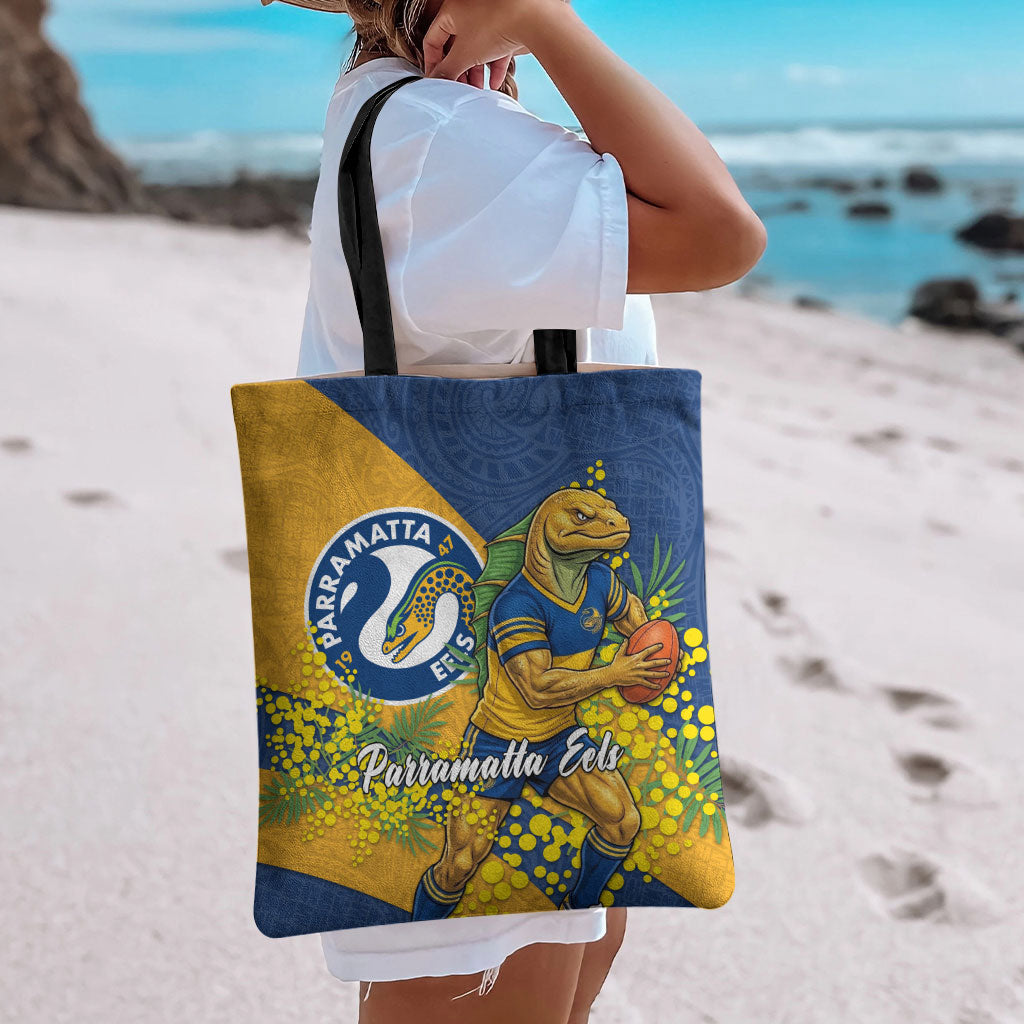 Parramatta Eels Tote Bag Golden Wattle Floral Polynesian - Australian Flower - Rugby Mascot