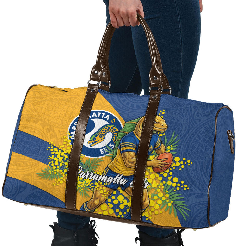 Parramatta Eels Travel Bag Golden Wattle Floral Polynesian - Australian Flower - Rugby Mascot