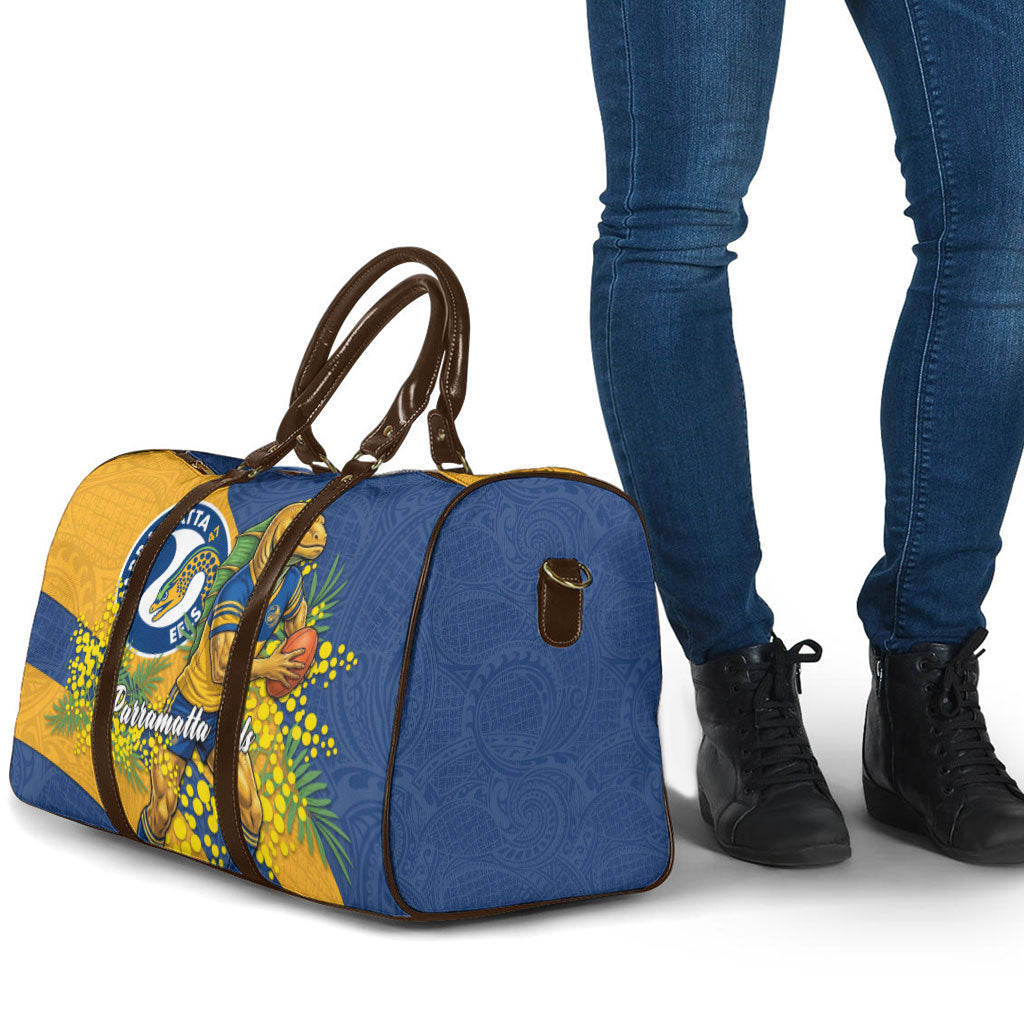 Parramatta Eels Travel Bag Golden Wattle Floral Polynesian - Australian Flower - Rugby Mascot