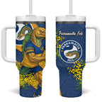 Parramatta Eels Tumbler With Handle Golden Wattle Floral Polynesian - Australian Flower - Rugby Mascot
