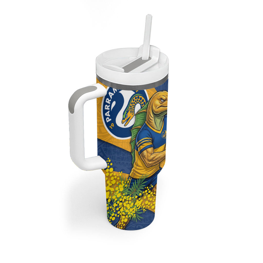 Parramatta Eels Tumbler With Handle Golden Wattle Floral Polynesian - Australian Flower - Rugby Mascot
