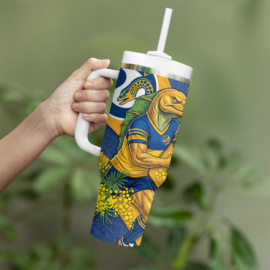 Parramatta Eels Tumbler With Handle Golden Wattle Floral Polynesian - Australian Flower - Rugby Mascot