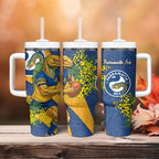 Parramatta Eels Tumbler With Handle Golden Wattle Floral Polynesian - Australian Flower - Rugby Mascot