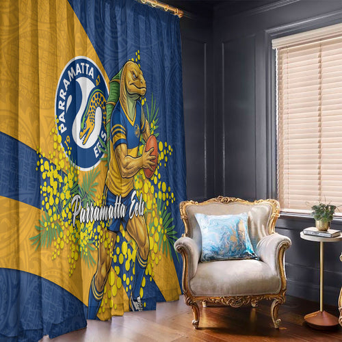 Parramatta Eels Window Curtain Golden Wattle Floral Polynesian - Australian Flower - Rugby Mascot