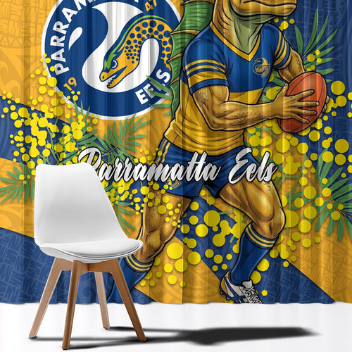 Parramatta Eels Window Curtain Golden Wattle Floral Polynesian - Australian Flower - Rugby Mascot