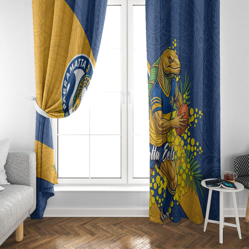Parramatta Eels Window Curtain Golden Wattle Floral Polynesian - Australian Flower - Rugby Mascot