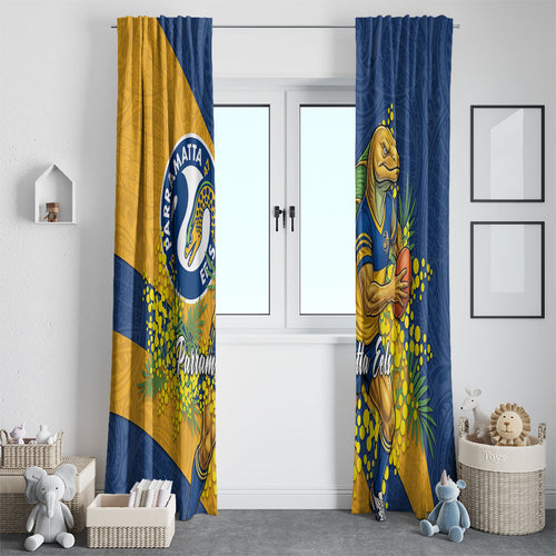 Parramatta Eels Window Curtain Golden Wattle Floral Polynesian - Australian Flower - Rugby Mascot