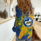 Parramatta Eels Women Casual Shirt Golden Wattle Floral Polynesian - Australian Flower - Rugby Mascot