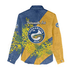 Parramatta Eels Women Casual Shirt Golden Wattle Floral Polynesian - Australian Flower - Rugby Mascot