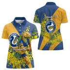 Parramatta Eels Women Polo Shirt Golden Wattle Floral Polynesian - Australian Flower - Rugby Mascot