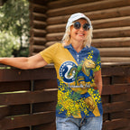 Parramatta Eels Women Polo Shirt Golden Wattle Floral Polynesian - Australian Flower - Rugby Mascot