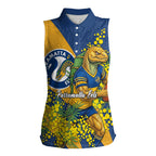 Parramatta Eels Women Sleeveless Polo Shirt Golden Wattle Floral Polynesian - Australian Flower - Rugby Mascot