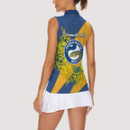 Parramatta Eels Women Sleeveless Polo Shirt Golden Wattle Floral Polynesian - Australian Flower - Rugby Mascot