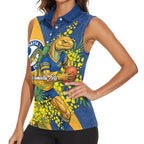 Parramatta Eels Women Sleeveless Polo Shirt Golden Wattle Floral Polynesian - Australian Flower - Rugby Mascot