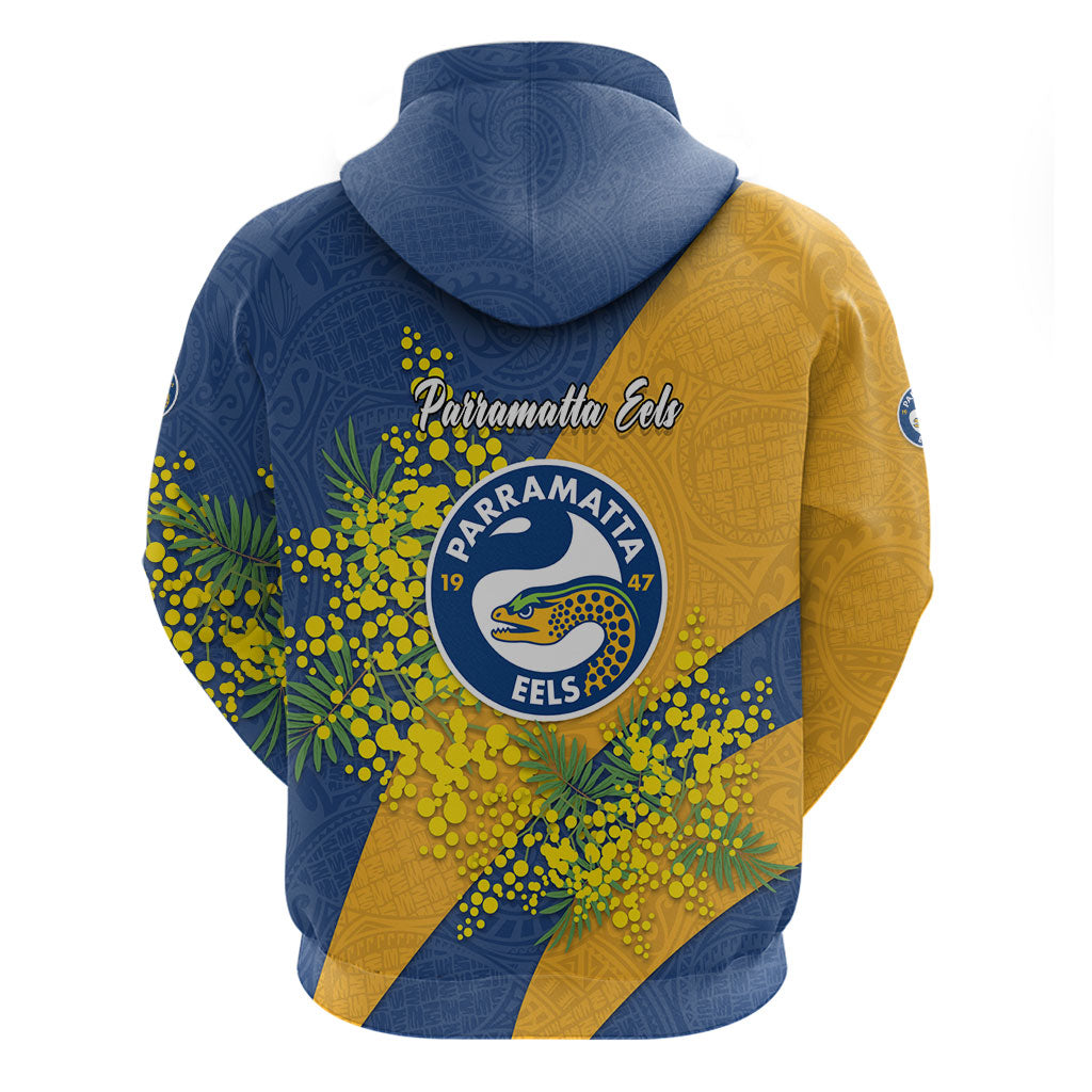 Parramatta Eels Zip Hoodie Golden Wattle Floral Polynesian - Australian Flower - Rugby Mascot