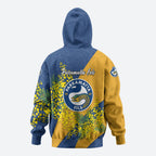Parramatta Eels Zip Hoodie Golden Wattle Floral Polynesian - Australian Flower - Rugby Mascot