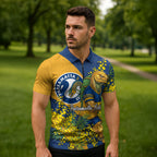 Parramatta Eels Zipper Polo Shirt Golden Wattle Floral Polynesian - Australian Flower - Rugby Mascot