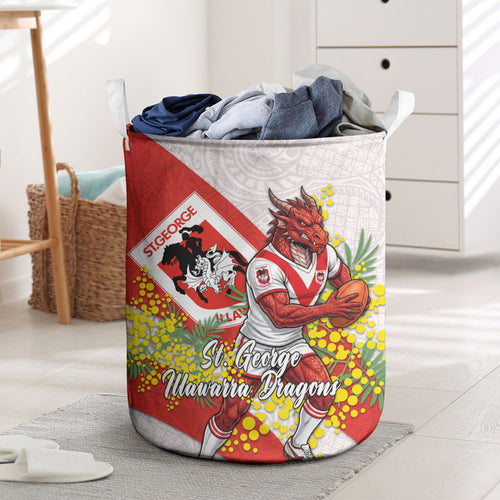 St George Illawarra Dragons Laundry Basket Golden Wattle Floral Polynesian - Australian Flower - Rugby Mascot