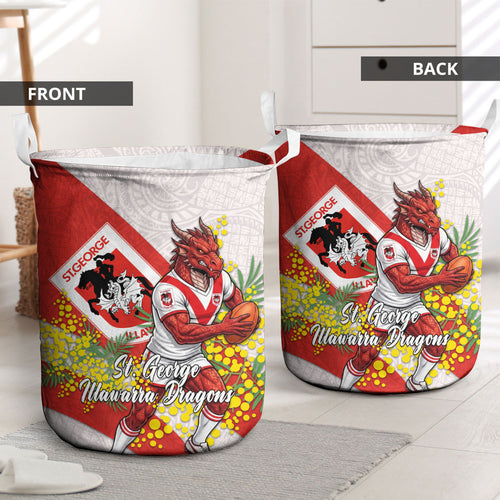 St George Illawarra Dragons Laundry Basket Golden Wattle Floral Polynesian - Australian Flower - Rugby Mascot